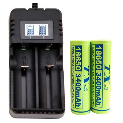 TX 特林18650鋰充電池3400mAh-2入+液晶螢幕充電器(3400-2+LCD)
