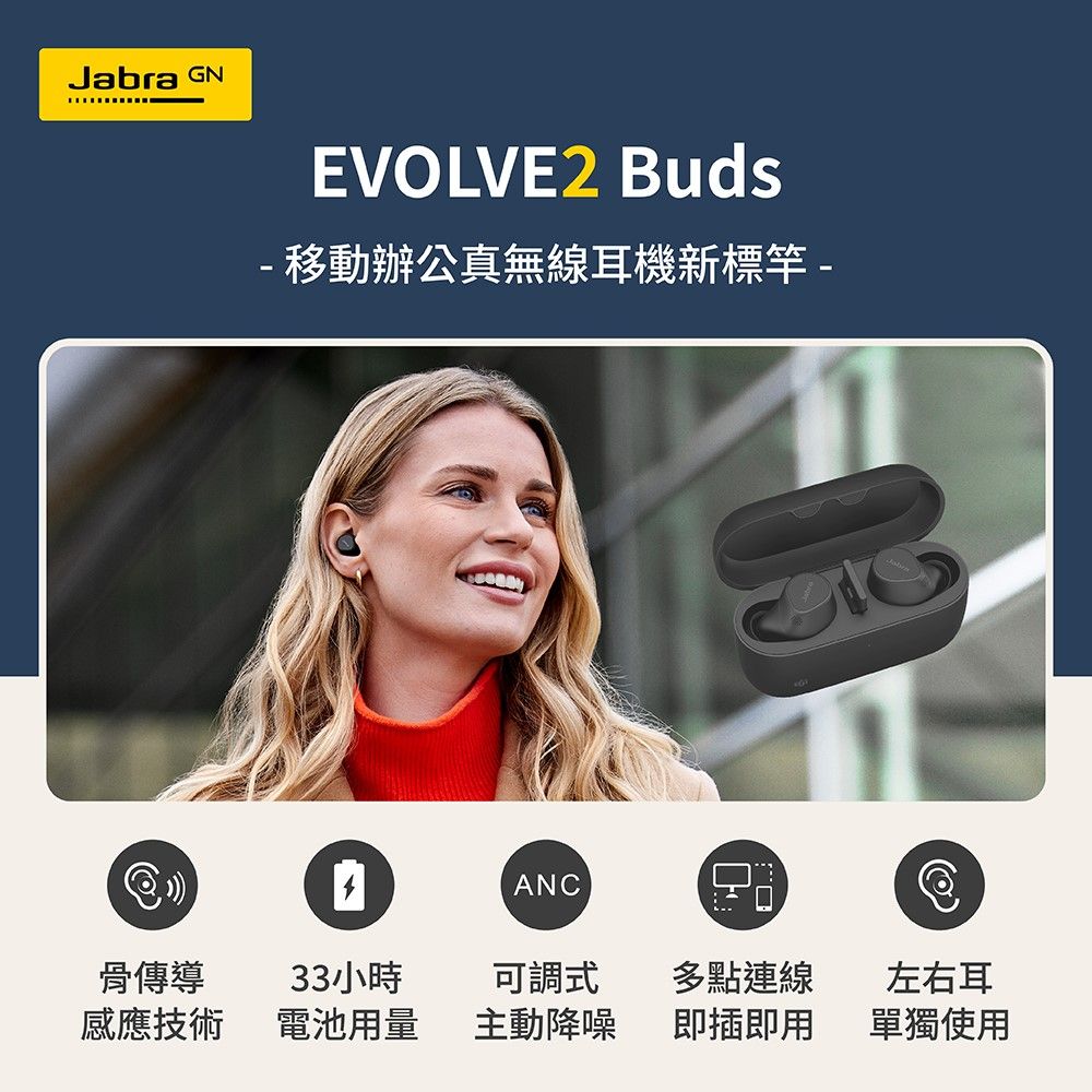 Jabra】Evolve2 buds商務會議多點藍牙真無線耳機含無線充電板(精裝限量