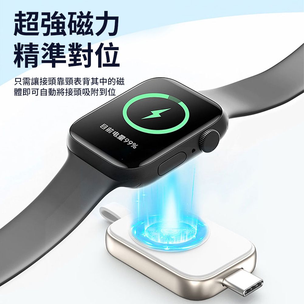 BORUI Apple Watch 手錶磁吸充電器 Type-C版 智慧手錶無線充電器 無線充 (適用三星Watch/蘋果/華為/谷歌手錶)