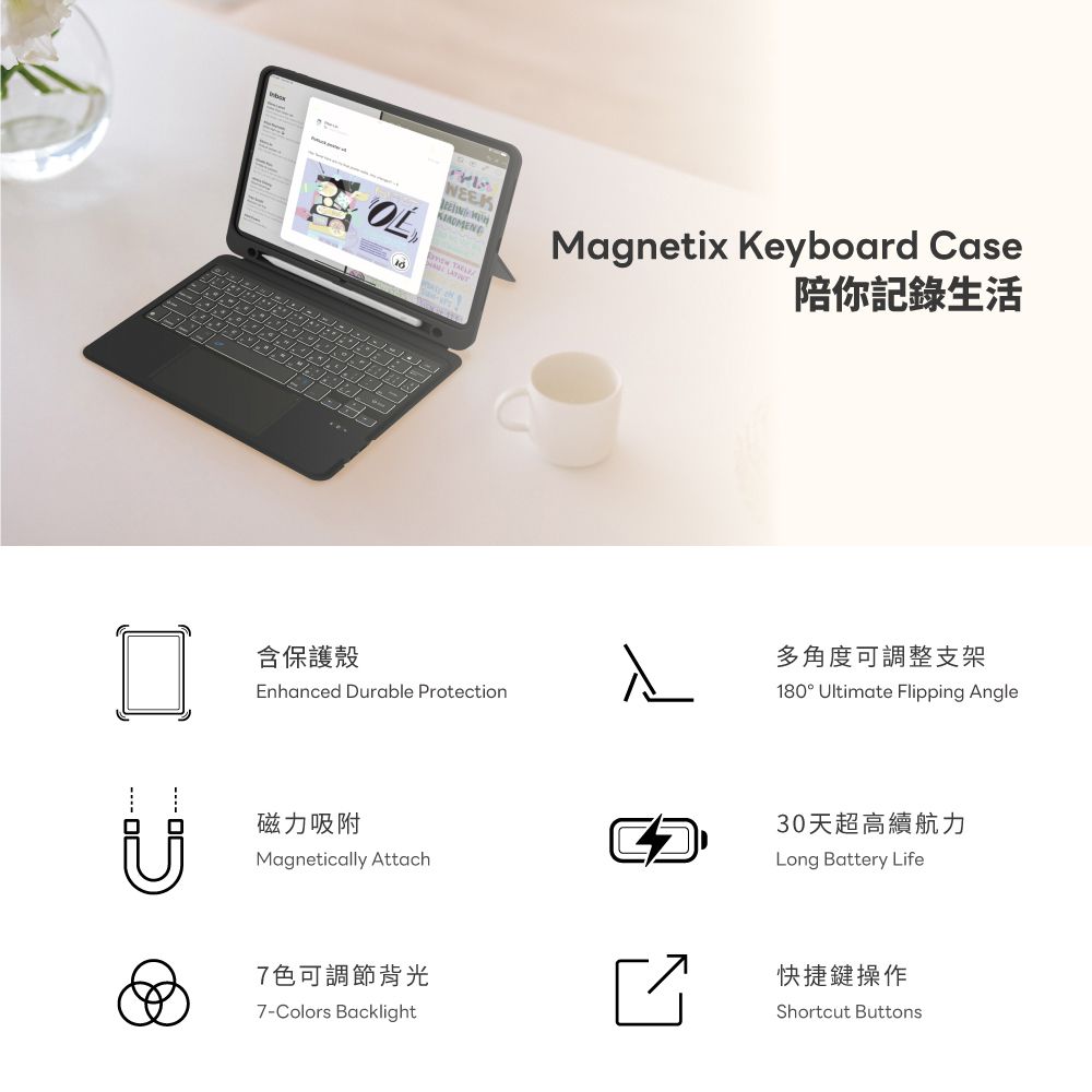 eiP Magnetix 磁吸可拆式藍牙 iPad鍵盤保護殼(適用 iPad 7.8.9/ Air3 iPad保護殼巧控鍵盤)