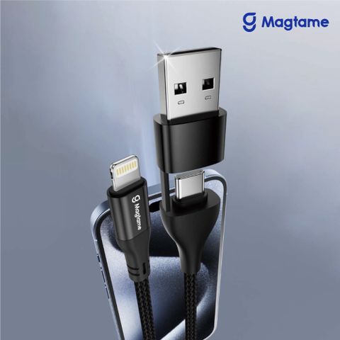 Magtame O-Magcable 圓線款 2in1 USB-C to L+ A  磁性快收納充電傳輸線 1M