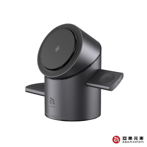 【ADAM 亞果元素】Mag Tube Qi2 圓柱體智慧型三合一旅行磁吸無線充電座 灰色