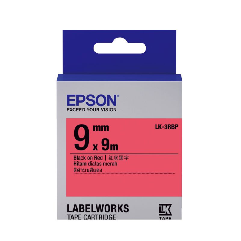 EPSON 愛普生  LK-3RBP 粉彩系列紅底黑字標籤帶(寬度9mm)