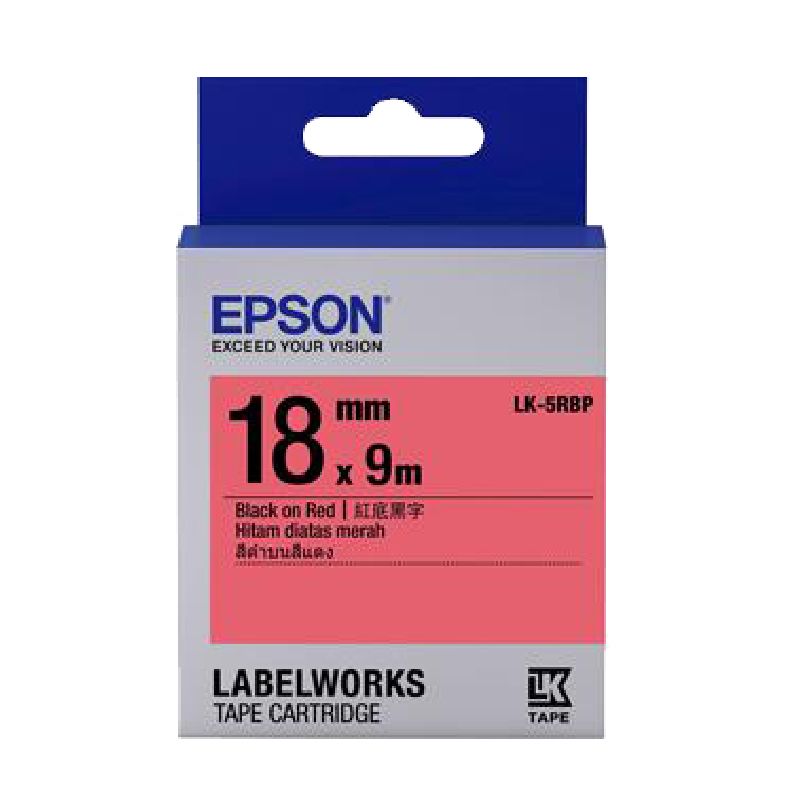 EPSON 愛普生  LK-5RBP 粉彩系列紅底黑字標籤帶(寬度18mm)