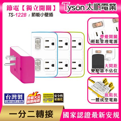 Tyson 太順電業 TS-122B 2切2座 3P便利型 節能小壁插