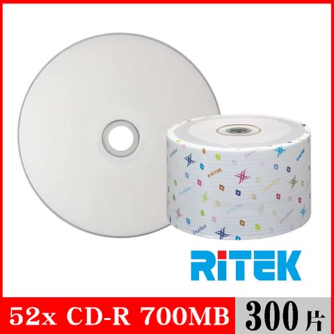 RIDATA 錸德 RITEK 52x CD-R 700MB 珍珠白滿版可列印/300片裸裝