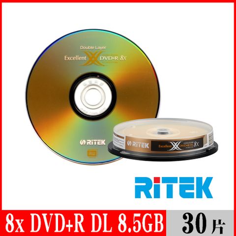 RIDATA 錸德 RITEK 8x DVD+R DL 8.5GB 單面雙層 X版/30片布丁桶裝