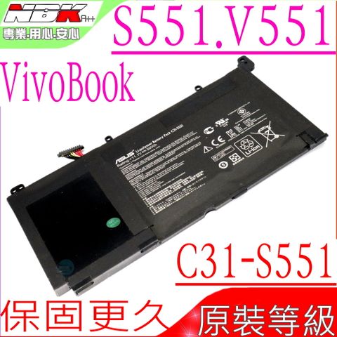 ASUS 華碩 C31-S551 電池適用(保固更久)   VivoBook S551,V551,S551L,V551L  S551LA,S551LB,S551LC,V551LA,V551LB V551LC,K551LN,3IP7/65/80,內接式