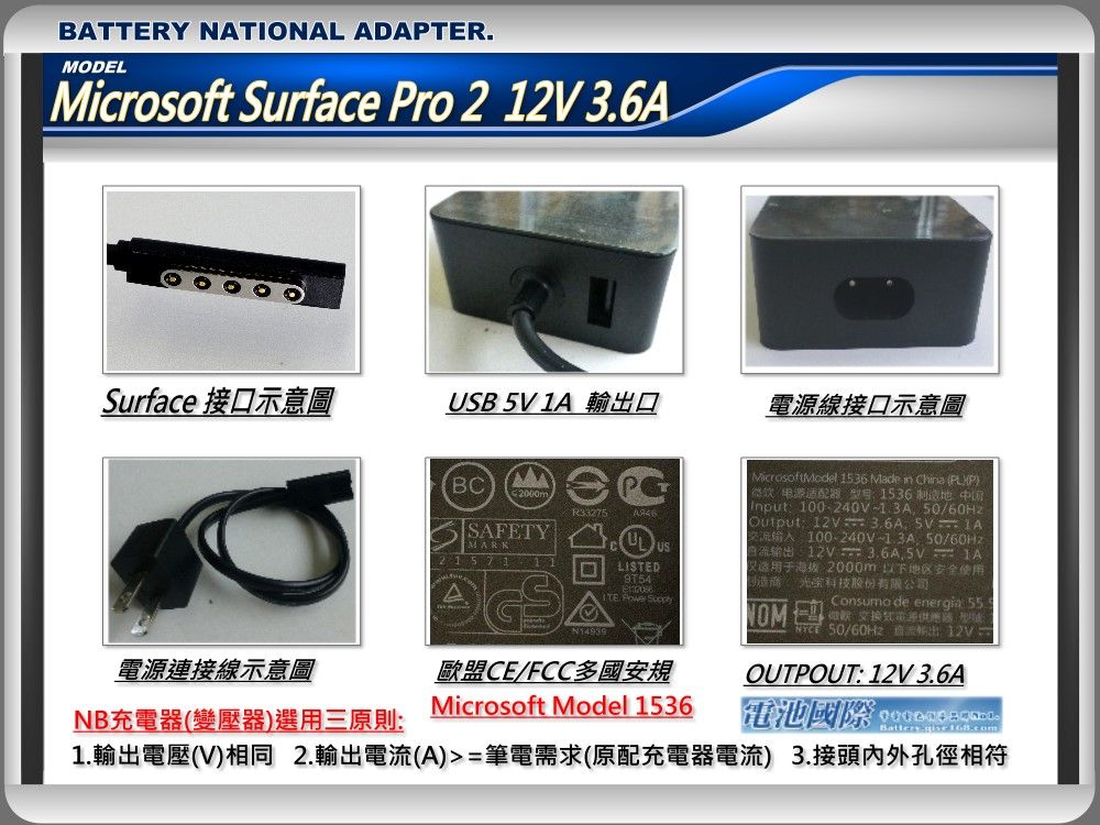 微軟充電器-Microsoft Surface Pro1,Surface Pro2,12V,3.6A,48W USB 5V