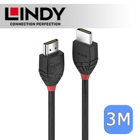 支援 4K x 2K 超高解析度輸出LINDY 林帝 BLACK系列 HDMI 2.0(Type-A) 公 to 公 傳輸線 3m (36473)