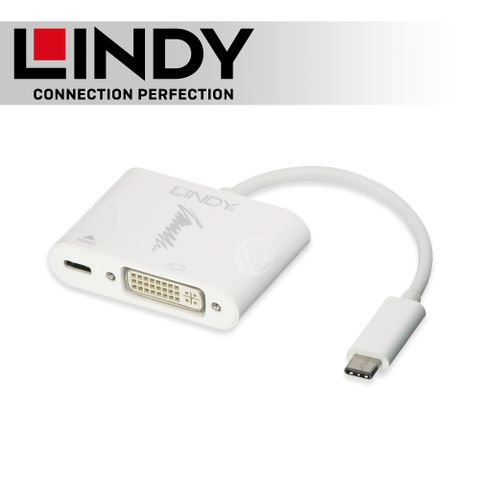 支援Thunderbolt 3 Type-C 介面影像輸出LINDY 林帝 主動式 USB3.1 Type-C to DVI 轉接器帶PD功能 (43195)