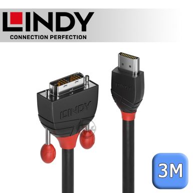 LINDY 林帝   BLACK HDMI Type-A/公 to DVI-D 單鍊結/公 轉接線 3m (36273)