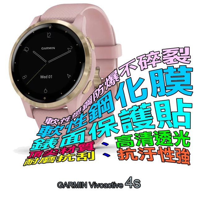 GARMIN  Vivoactive 4s (女錶款) 軟性塑鋼防爆螢幕保護貼(二入裝)