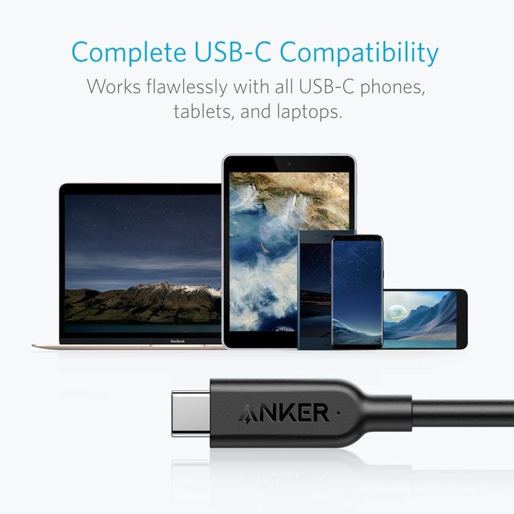 ANKER (90cm)美國 PowerLine II USB-C轉USB-C數據線Macbook傳輸線Switch充電線0.9米同步線A8485011