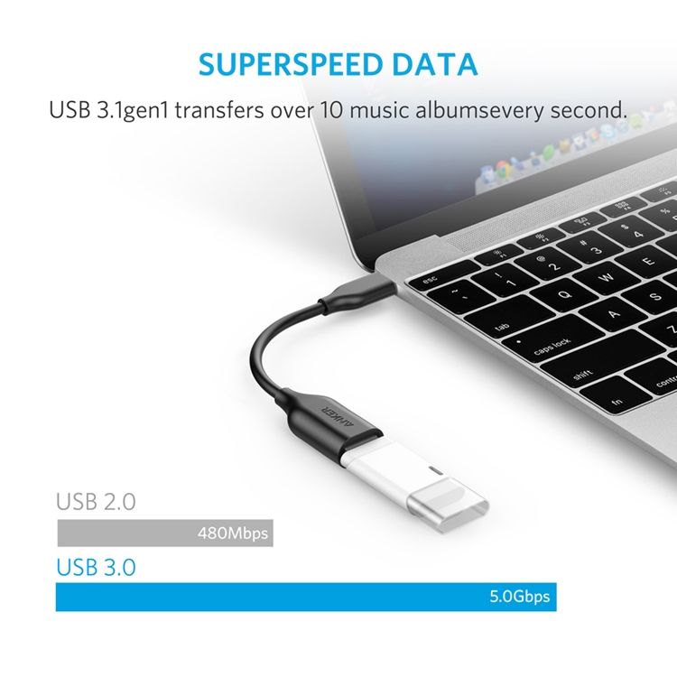 ANKER 美國手機轉接線USB-C轉USB3.0手機OTG轉接頭手機轉USB蘋果Macbook PRO  Thunderbolt 3轉接頭A8165011