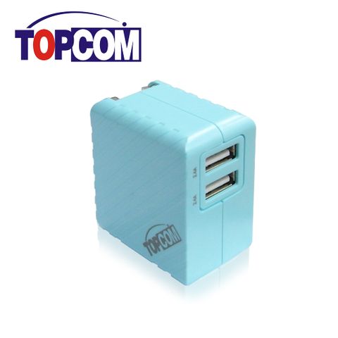 ★內建智慧充電識別IC★TOPCOM 雙USB孔 5V 3.4A 高速充電 充電器 TC-E340 (藍色)