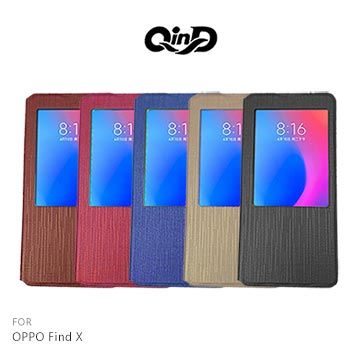 QinD OPPO Find X 格紋開窗皮套