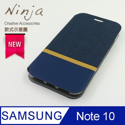 【東京御用Ninja】SAMSUNG Galaxy Note 10 (6.3吋)復古懷舊牛仔布紋保護皮套(質感藍)