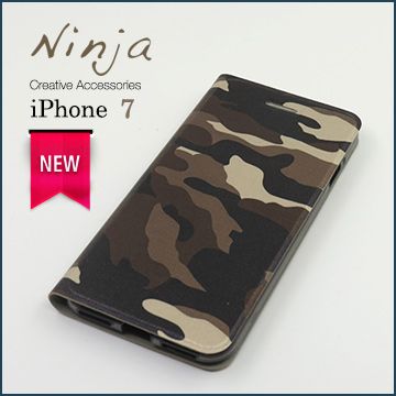 Ninja 東京御用 Apple iPhone 74.7吋經典迷彩布紋保護皮套迷彩棕