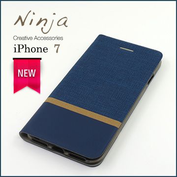 Ninja 東京御用 Apple iPhone 74.7吋復古懷舊牛仔布紋保護皮套質感藍