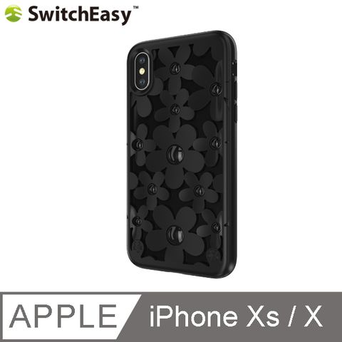 SwitchEasy 魚骨牌 Fleur iPhone X/Xs 3D花朵吸震防摔保護殼-黑色