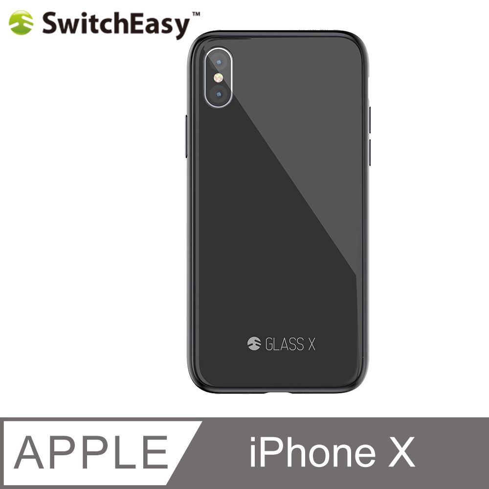 SwitchEasy 魚骨牌  Glass X for iPhone X 鉻金屬質感9H玻璃殼-黑色