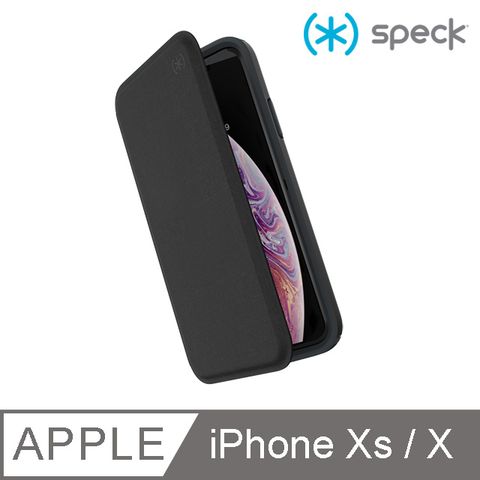 Speck Presidio Folio iPhone Xs/X 針織紋側翻防摔皮套-黑灰色