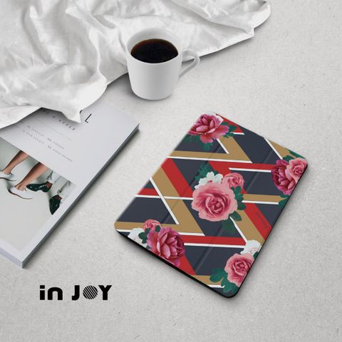 INJOY mall for iPad mini5 系列 Smart cover皮革平板保護套 附筆槽 時尚花朵款