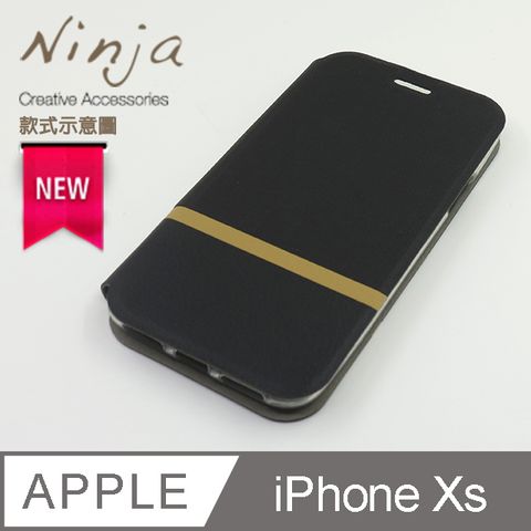 Ninja 東京御用 Apple iPhone XS (5.8吋)復古懷舊牛仔布紋保護皮套(酷炫黑)