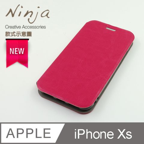 Ninja 東京御用 Apple iPhone XS (5.8吋)經典瘋馬紋保護皮套(桃紅色)