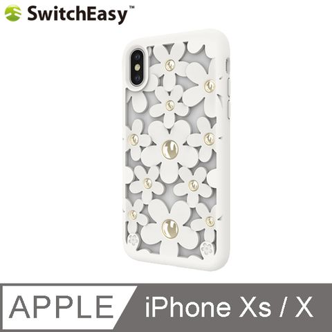 SwitchEasy 魚骨牌 Fleur iPhone Xs/X 3D花朵吸震防摔保護殼-米白色