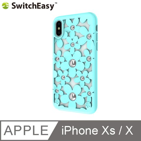 SwitchEasy 魚骨牌 Fleur iPhone Xs/X 3D花朵吸震防摔保護殼-薄荷綠