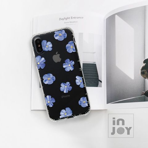 INJOY mall iPhone X / XS 清新藍色亞麻花防摔耐震亮面手機殼 保護殼