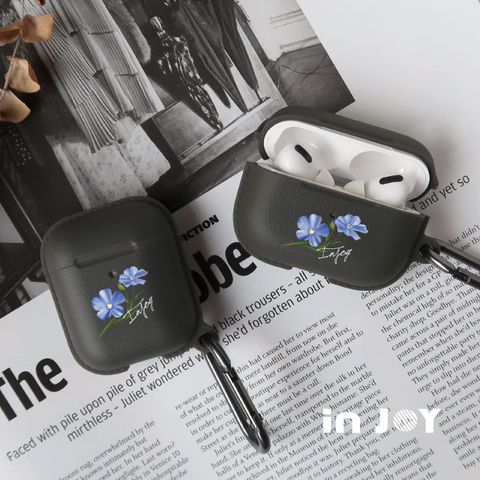 INJOY mall INJOYmall for AirPods 清新藍色亞麻花 保護套 TPU收納盒 附掛勾