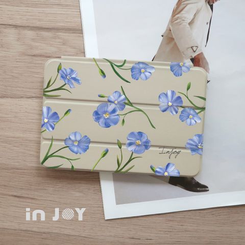 INJOY mall iPad Pro11 2018 系列 Smart cover皮革平板保護套 無筆槽 清新藍色亞麻花款
