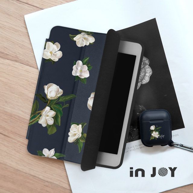 INJOY mall  iPad mini123 系列 Smart cover皮革平板保護套 無筆槽 柔白香氛花朵款