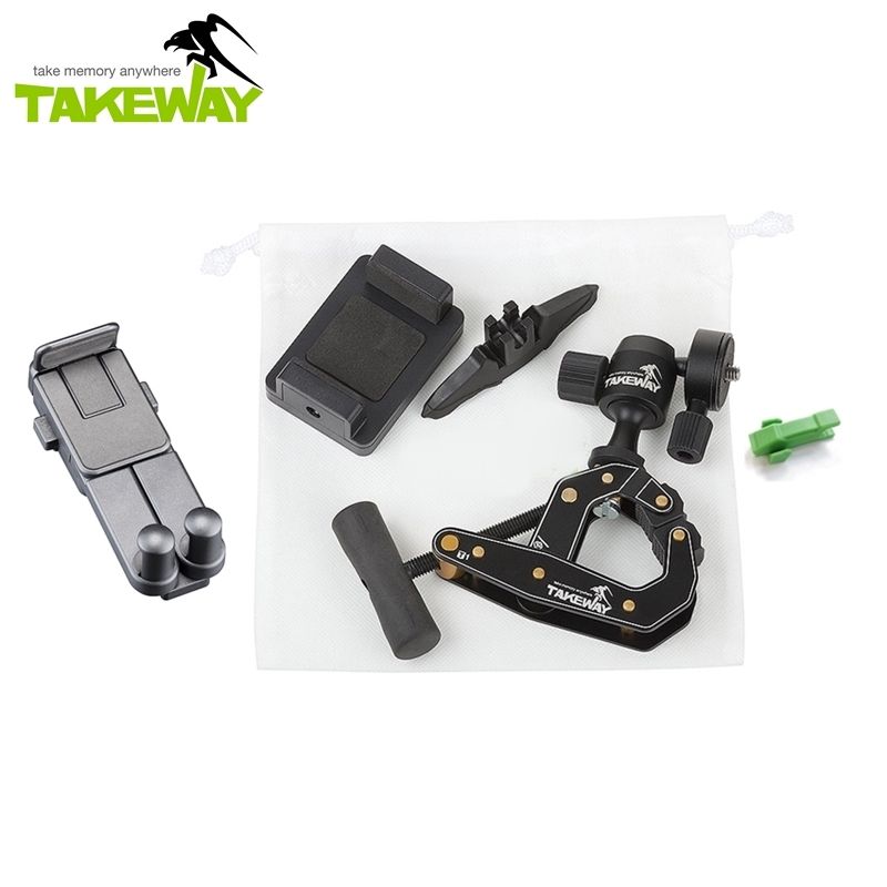 TAKEWAY 台灣製造鉗式腳架T1+平板夾T-TH01(含手機架)鉗腳架適平板電腦亦適智慧手機座-台灣公司貨