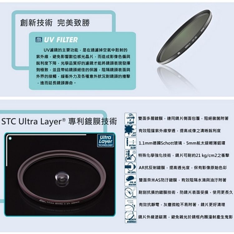 STC 台灣製多層膜抗刮防污抗靜電MC-UV濾鏡Ultra Layer UV Filter 67mm保護鏡口徑67mm濾鏡MRC-UV鏡頭保護鏡