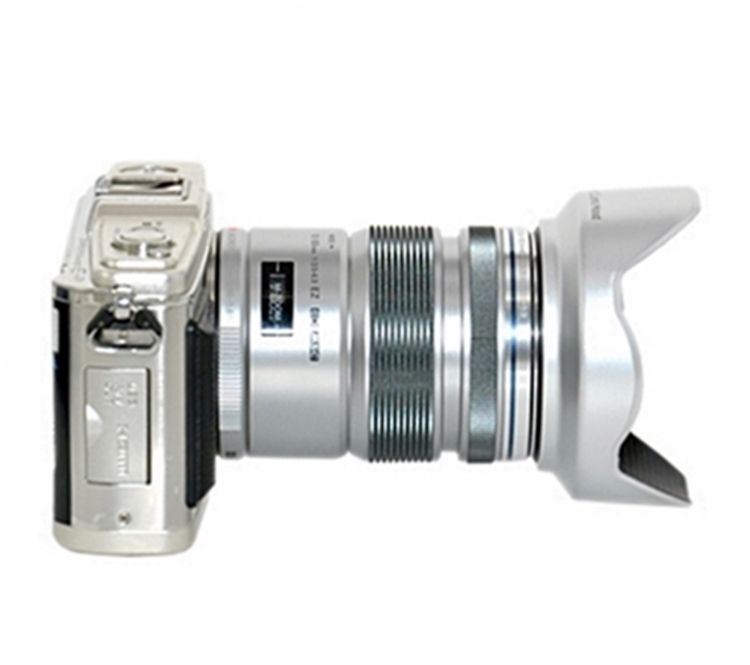 Olympus 奧林巴斯 (銀色)JJC副廠遮光罩MZD 12-50mm 1:3.5-6.3 EZ ED遮罩M.ZD具消光紋倒裝同原廠遮光罩LH-55C遮光罩OM-D E-M5 M1 kit鏡