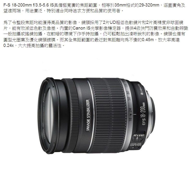 CANON EF-S 18-200mm f/3.5-5.6 IS*(平輸)