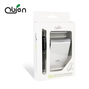 星之冠 【南紡購物中心】 【OUI「為」精品】OBIEN 智慧型手機必備三合一配件組-手機架+觸控筆+擦拭貼