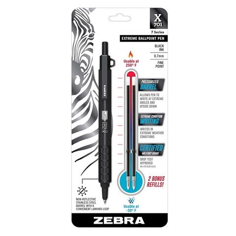 ZEBRA 斑馬牌 美版耐候加壓不鏽鋼原子筆X-701(表面霧面塑料;軍規掉落通過;適低溫高溫;0.7mm替芯和吊環)#29811