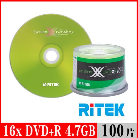 RIDATA 錸德 RITEK 16x DVD+R 4.7GB X版/100片布丁桶裝