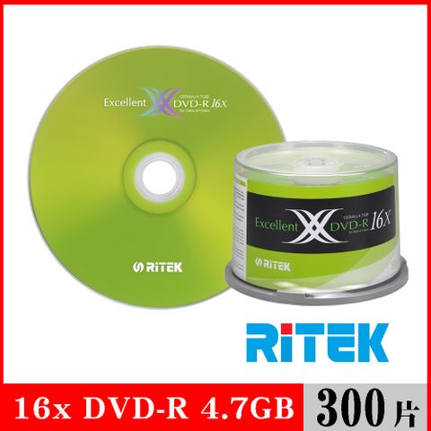 RIDATA 錸德 RITEK 16x DVD-R 4.7GB X版/300片布丁桶裝