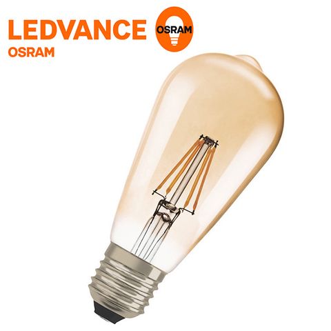 OSRAM 歐司朗 1906復古型紐倫堡吊掛式 4W LED艾迪燈絲燈泡(木瓜型-黃光2入)