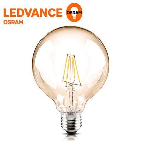 OSRAM 歐司朗 1906復古型紐倫堡吊掛式 可調光 6.5W LED圓形燈絲燈泡(黃光2入)