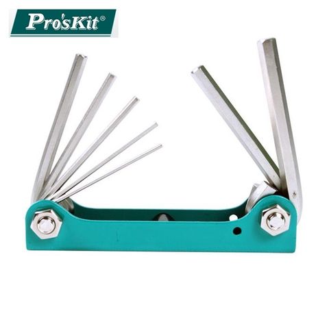 ProsKit 寶工 台灣製造ProsKit摺疊型內6角扳手7支組8PK-021N(1.5,2,2.5,3,4,5,6mm)瑞士軍刀式收納匣折疊型六角扳手六角匙起子七件組6角型 折疊型内六角扳手組