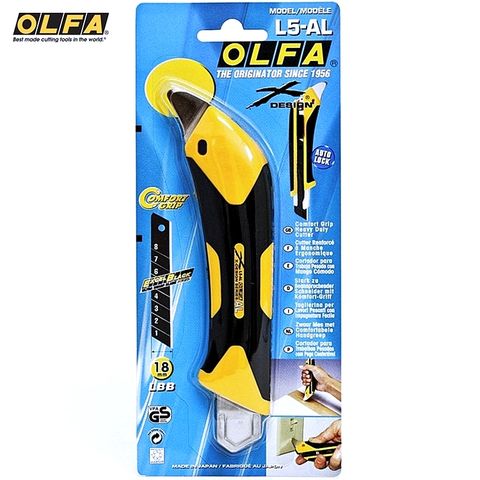 OLFA 日本製造易握X系列大型美工刀L5-AL型(抗丙酮;18mm黑刃美工刀片自動鎖)多用途大美工刀多功能切割刀