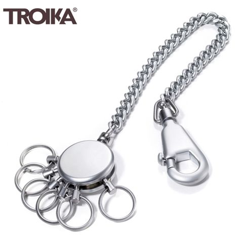 德國TROIKA PATENT CHAIN 6環專利長鏈鑰匙圈KR10-60/MA(含彈簧鉤和6個一鍵更換戒指環;全長26cm;台灣製)鑰匙鏈鑰匙環 亦適重型機車鑰匙圈汔車鑰匙圈