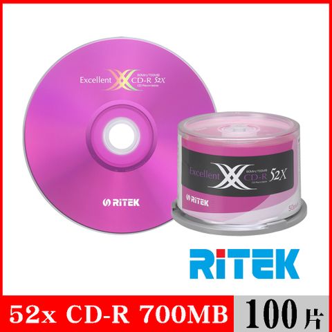 RIDATA 錸德 RITEK 52x CD-R 700MB X版/100片布丁桶裝